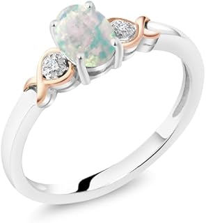 Gem Stone King 925 Sterling Silver and 10K Rose Gold 7X5MM Oval Gemstone Birthstone and Diamond Accent Engagement Ring | Wedding Anniversary Promise Ring For Women | Available In Size 5-9