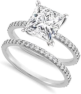 Venetia 101 Facets Realistic Supreme Princess Cut 1 or 1.5 Carat Simulated Diamond Ring Band Set 925 Silver Platinum Plated BSQ