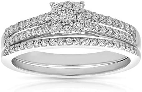 Eternal Diamond Cluster 1/2 cttw Wedding Engagement Ring Set in Dazzling 14K White Gold - Size 5.5