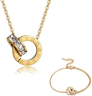 Lobster Clasp 18K Gold Cuff Bracelet & Necklace Set in Titanium Steel for Women, Hypo-allergenic & Water-Resistant Jewelry Gift