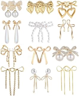 12 Pairs Crystal Rhinestone Pearl Kate Spade bow stud earrings for women Statement Ribbon Fringe Waterfall Dangling Long Chain Bow Dangle Drop Tassel Earrings