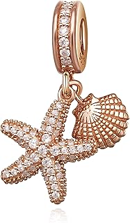 Sea Starfish Charms 925 Sterling Silver Dangle Spacer Charms with CZ Stone for Pandora Bracelets
