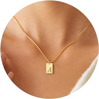 Initial Necklaces for Women Girls - 18K Gold Plated Initial Tag Pendant Necklace Dainty Gold Name Necklace Gold Initial Necklace for Women Gold Necklace for Women Trendy Jewelry Gifts
