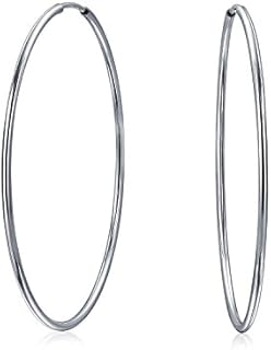 Thin Simple Minimalist Round Shaped Endless Continuous Tube Hoop Earrings For Women Teens .925 Sterling Silver.5, 75, 1, 1.5, 1.75, 2 Inch Diameter