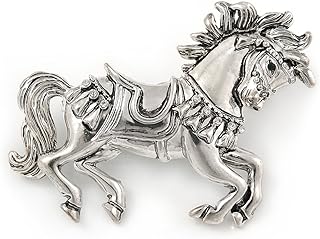 Vintage Inspired Horse Brooch In Silver Tone Metal - 50mm W