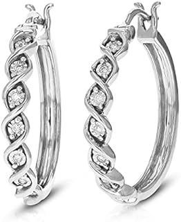 1/10 cttw Lab Grown Diamond Hoop Earrings for Women Round in .925 Sterling Silver Prong Set 1 Inch