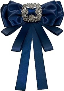 Vintage Crystal Big Bowknot Ribbon Shirt Pre-tied Bow Neck Tie Brooches Lapel Pins for Women Girls Elegant Rectangle Rhinestone Suit Collar Tie Breastpin Corsage Accessories Clothes Jewelry Wedding Party Banquet Birthday Gifts