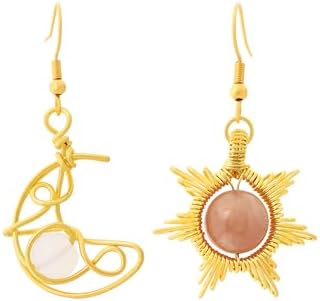 Sacina Gold Sun and Moon Dangle Earrings with French Wire Back Finding for Women, Celestial Design Crafted from Copper, Stainless Steel and Natural Crystals