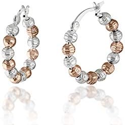 ARGENTO REALE 925 Sterling Silver Beaded Hoop Earrings, Tricolor Hoop Earrings For Women, 25MM 3 Color Hoop Earring