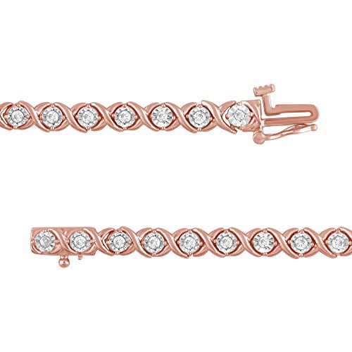 La4ve Diamonds Classy 1.00 Carat Real Diamond XO Bracelet (J, I3) Prong Set Rhodium Plated Over Sterling Silver Wedding Fashion Jewelry for Women Girls (White, Yellow, Rose Gold Tone)