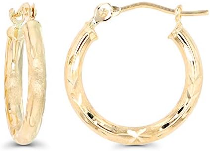 Solid 14K Yellow Gold Hoop Earrings with Hinged Clasp | Bamboo, Textured, Diamond Cut, Hexagon, Square, Round, Shaped Design | Solid 14K Hypoallergenic Hoops For Sensitive Ears | 14K Gold Earrings For