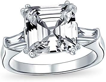 Bling Jewelry Personalize Timeless Classic Simple 1.5CT AAA CZ Square Princess Cut Solitaire Promise Engagement Ring For Women .925 Sterling Silver Cubic Zirconia Pave Side Stone Band Customizable