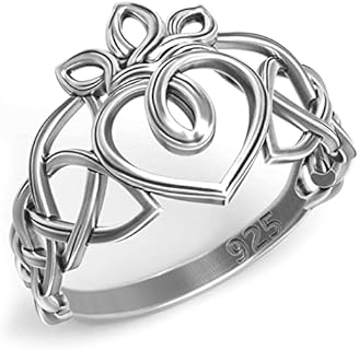 925 Sterling Silver Claddagh Rings for Women - Endless Celtic Knot Love Heart Crown Ring - Friendship Promise Engagement Rings - Norse Irish Jewelry Gifts for Her - Handmade