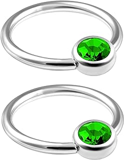 2Pcs Surgical Steel 16g captive ring Piercing Jewelry Tragus Nose Septum Eyebrow Cartilage 4mm Flat Crystal Ball More Choices