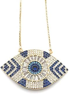 LESLIE BOULES Evil Eye Necklace for Women 18K Gold Plated Sliding Chain Protection Jewelry