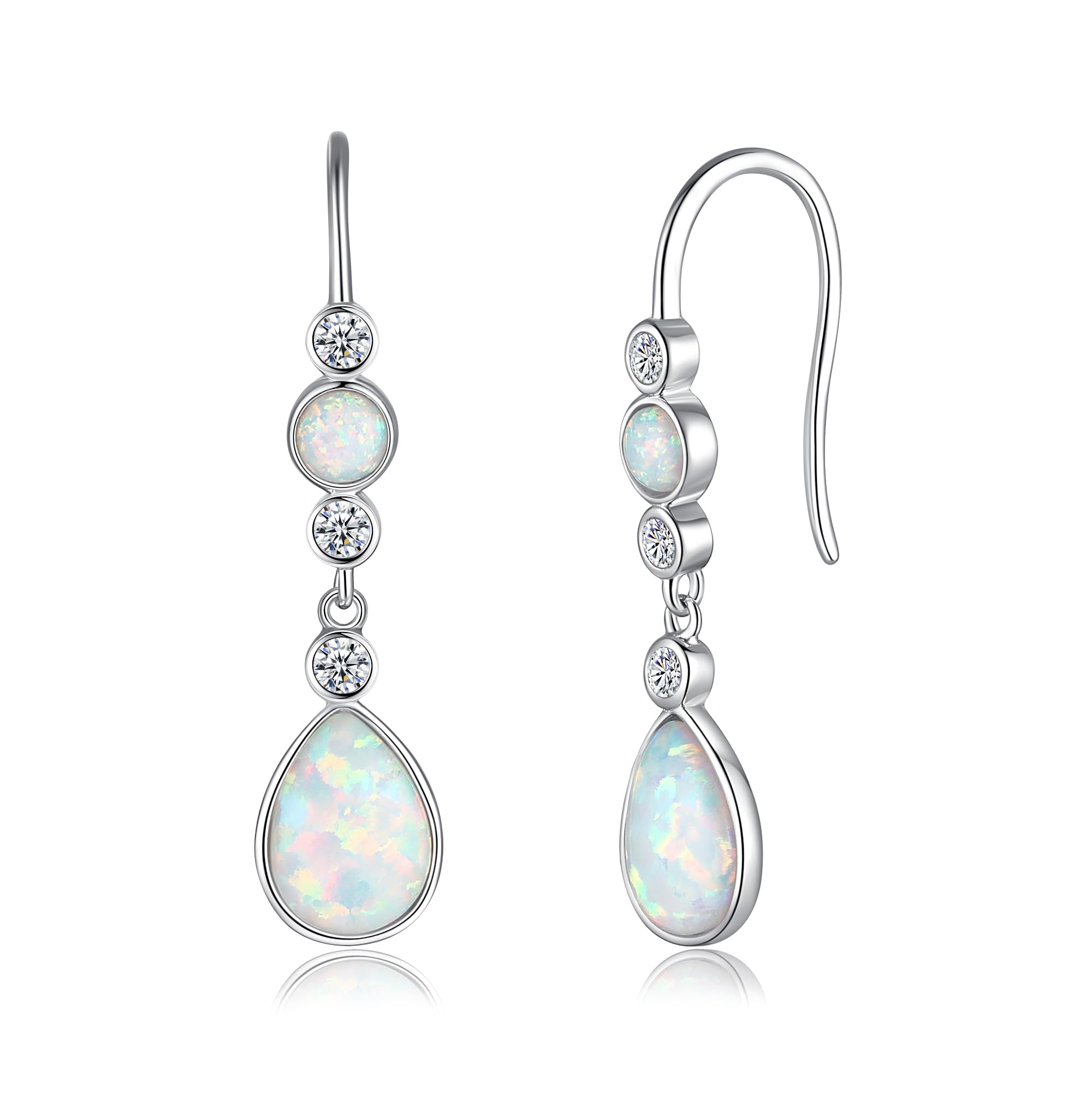 FANCIME Sterling Silver Teardrop Earrings with French Wire Back Finding and Created Opal Gemstones