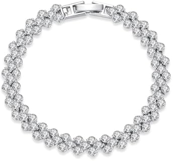 Women's Elegant 18K White Gold Roman Style Tennis Bracelet with Box Chain and Sparkling Moissanite Gems