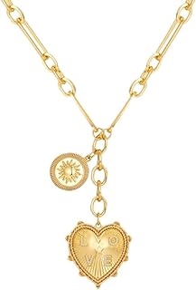 18K Gold-Plated Sun Heart Pendant Cable Chain Necklace for Women, Chunky Design, Neutral Style, Durable Copper Material