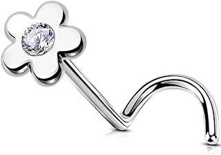 OUFER Nose Rings Studs, 20G Surgical Steel Nose Rings Corkscrew, Flower CZ Nostril Piercing Jewelry