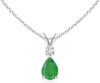 Angara Sterling Silver Emerald Diamond Teardrop Pendant with 18" Chain (6x4mm Pear shape 0.35 cttw. Emerald)
