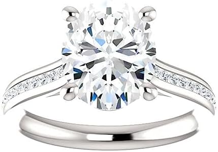Kiara Gems 3 CT Oval Cut Solitaire Moissanite Engagement Rings, VVS1 4 Prong Irene Knife-Edge Silver Wedding Ring, Woman Promise Gift