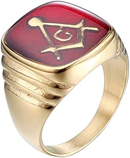 Freemason Wedding Ring with Titanium and Stainless Steel for Men, Red Master Mason Symbol - Size 7