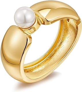 Lobster Claw Clasp Napier Gold Bangle Bracelet for Women, Brass Chunky Cuff Design without Gemstones