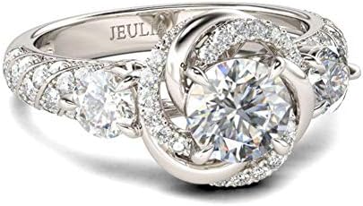 Jeulia Women's Wedding Rings Sterling Silver Promise Eternity Band Princess Cut Cubic Zirconia Wedding Engagement Anniversary Promise Floral Halo Rings Bridal Sets