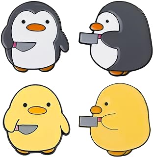 Quirky Anime Duck & Penguin Pin Set - Alloy Metal Brooch with Secure Clasp for Clothing and Bags