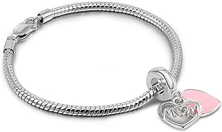 Dankadi 925 Sterling Silver Bracelet Women Teen Girl Lobster Clasp Snake Chain Pink Heart Bangle 6.3 "6.7" 7 "7.5" 8 "8.5" 9" Charm Jewelry Gift For Wife Her