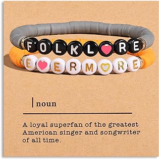 "Swiftie Beaded Bracelet with Lobster Claw Clasp, Inspired by Taylor's Eras Music - Red, Fearless, Reputation, 1989, Speak Now & Midnights Design - Women's Brass Stretch Bracelets Set"
