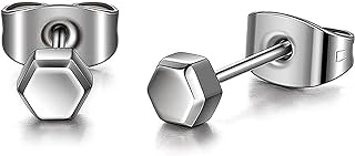 Unisex Pure Titanium Stud Earrings with Magnetic Back for Sensitive Ears – Modern Geometric Hexagon, Triangle, Square, Rectangle Design