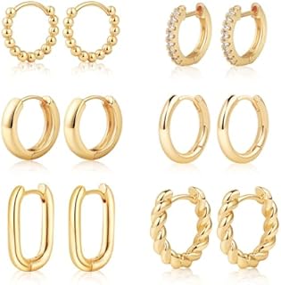 MIDEEO Gold/Silver Chunky Hoop Earrings Set for Women, 14K Gold Plated Twisted Huggie Hoop Earring Hypoallergenic Thick Open Lightweight Chunky Hoop Earrings Jewelry for Gifts