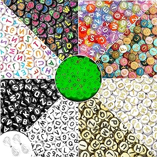 9 Style Letter Beads, 1900Pcs Acrylic Alphabet Beads with Glow-in-The-Dark Beads, Letter Beads with Elastic String for Bracelets Making Kit (7mm*7mm*3mm)