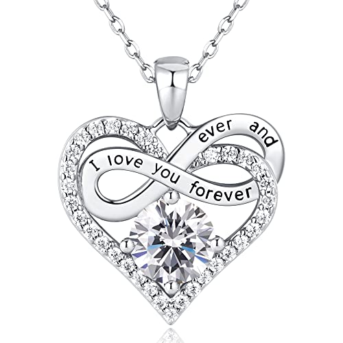 Jewlpire Infinity Heart Necklace for Women 925 Sterling Silver Birthstone Necklace Rose Gold Silver Jewelry for Women, Birthday Anniversary Valentine's Day Christmas Jewelry Gifts for Women Wife Her