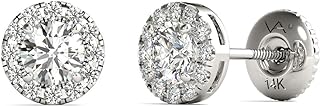 Natural Diamonds Halo Stud Earrings AGS Certified 14K White Gold 1/2 Ctw GH/SI2-I1