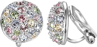 Yoursfs Small Crystal Clip On Earrings For Women White Gold Plated Round Sparkle Rhinestone Clip Earrings Non Pierced Vintage Wedding Jewelry