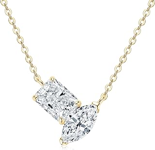 Radiant and Marquise Cut Moissanite Pendant Necklace, 3cttw D Color Lab Created Diamond, Sterling Silver Platinum Plated Dainty Pendant for Women Girlfriend Jewelry Gifts