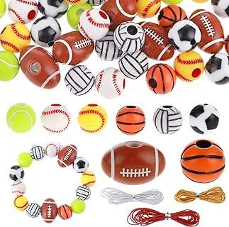 Clasp-Ready Acrylic Baseball Bead Necklace Kit in Multicolor for Crafters - Sports Design by Ouligay