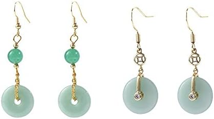 French Wire Clasp Jade Dangle Earrings, Featuring Copper Chain, Ideal for Women, Retro Chinese Design