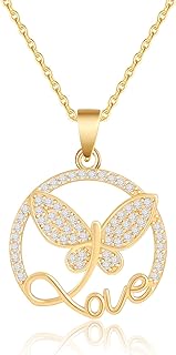 Dainty 14K Gold Plated Cubic Zirconia Butterfly Pendant Necklace for Women and Teen Girls, Cable Chain Design