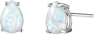 14K White Gold White Fire Opal Stud Earrings with Push Backs for Women, Pear Shape Solitaire Design, Hypoallergenic