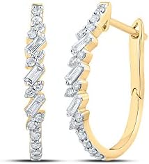10kt Yellow Gold Baguette Diamond Hoop Earrings with Lever Back for Women, Hoop Design