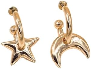 Half Moon Hoop Gold Earrings with Zinc Alloy for Women's Elegant Wears, No Gemstone