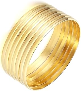 18K Gold Plated Bangle Bracelet Minimalist Stackable Thin Stainless Steel Bangle Bracelet for Women. Set Of 7 Pieces.