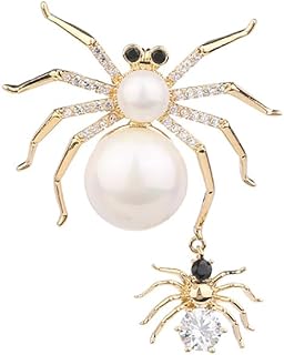 Shell Pearl Spider Brooch Pin with Dangle Cubic Zirconia Rhinestone Animal Pendant Lapel Pins Clip Dress Sweater Suit Clothes Accessories Broches Pins Dainty Jewelry Gifts