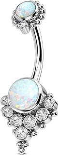 COCHARM G23 Solid Titanium Belly Button Rings for Women Bezel Cluster 14G Implat-Grade Hypoallergenic Navel Rings Cute 14g Belly Rings