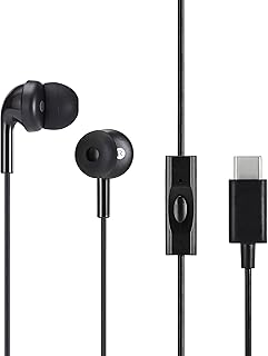 Amazon Basics Écouteurs Intra-Auriculaires USB-C Filaires avec Microphone, Compatibles Smartphones et Tablettes, Taille Unique et Design Confortable, pour Tous