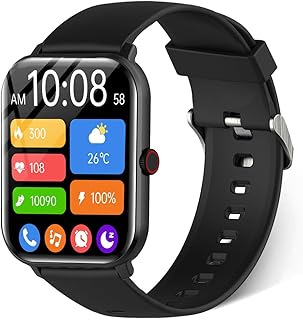 HOIBAI スマートウォッチ ブラック、1.9インチ大画面でBluetooth5.3通話機能付き、SOS機能搭載でメンズ・レディースに最適