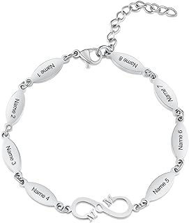 JewelOra Custom Engraved 1-8 Names Bracelet for Mother, Personalized Infinity Link Bracelet for Women Customized Infinity Adjustable Chain Charm Bracelet for Mother's Day Gift